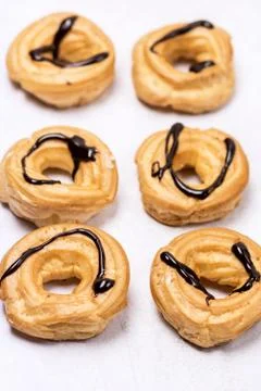 Tasty Home Baking Eclair with Cottage Cheese and Chocolate Sauce Tasty Homema Stock Photos