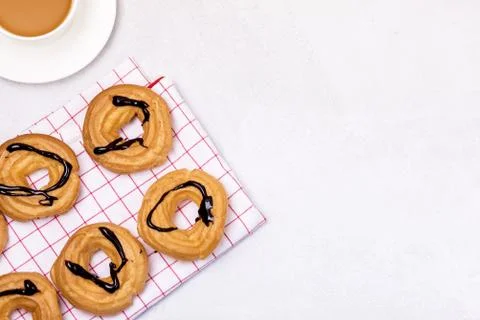 Tasty Home Baking Eclair with Cottage Cheese and Chocolate Sauce Tasty Homema Stock Photos
