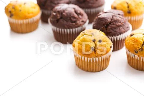 The tasty muffins with chocolate. Stock Photos
