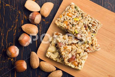 Tasty nut bar Stock Photos