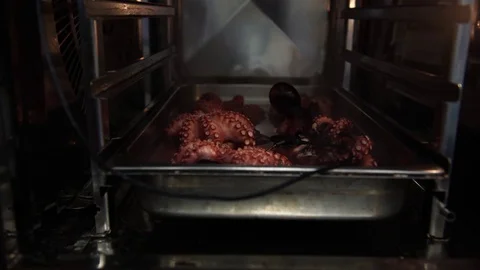 A tasty octopus getting cooked in the owen, 4K Vidéo 74050013