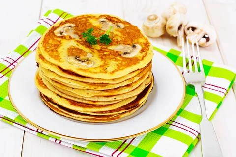 Tasty Pancakes Stack with Mushroom Stock Photos