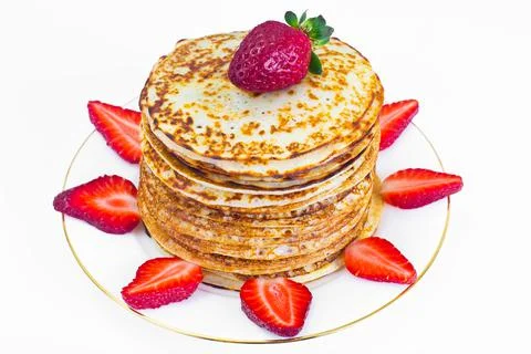 Tasty Pancakes Stack with Strawberry Stock Photos