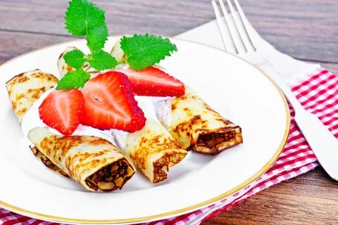 Tasty Pancakes Stack with Strawberry Stock Photos