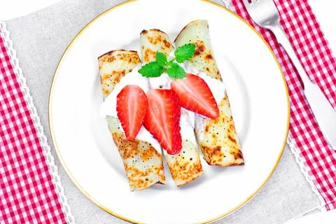 Tasty Pancakes Stack with Strawberry Stock Photos