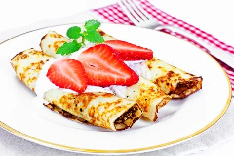 Tasty Pancakes Stack with Strawberry Stock Photos