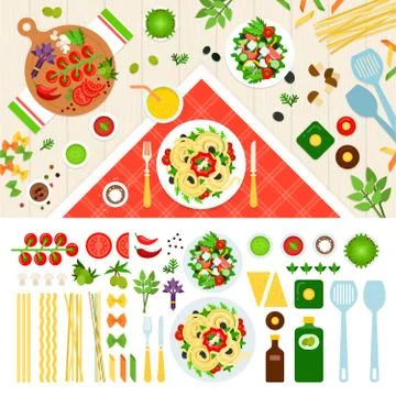 Tasty pasta served on the table Stock Illustration