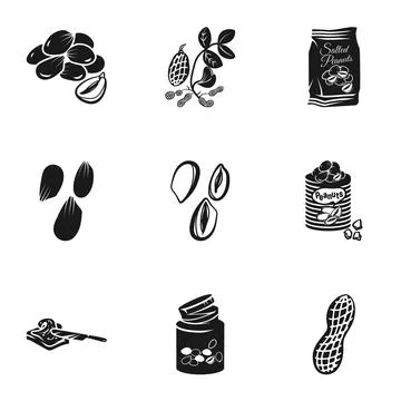 Tasty peanut icon set, simple style Stock Illustration