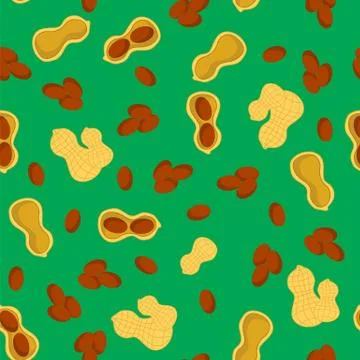 Tasty Peanut Seamless Pattern Isolated on Green Background. Nut Seeds Stock Illustration