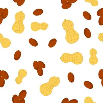 Tasty Peanut Seamless Pattern Isolated on White Background. Nut Seeds Stock Illustration