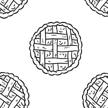 Tasty pie doodles seamless pattern. Cute cartoon tasty pastry repeatable back 스톡 일러스트