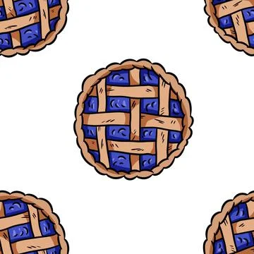 Tasty pie doodles seamless pattern. Cute cartoon tasty pastry repeatable back Illustrazione stock