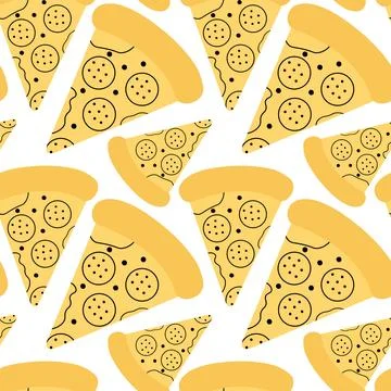 Tasty pizza doodle seamless pattern in cartoon style. Fast food concept for Illustrazione stock