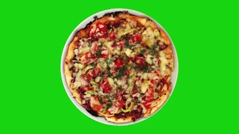 Tasty pizza isolated on a white background and spins clockwise. Sliced ham,.. Stock Footage 264137912