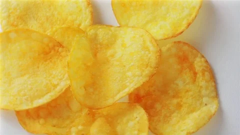 Tasty Potato Chips Rotating Loop. Stock Footage 80354943