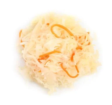 Tasty sauerkraut with carrot on white background, top view Stock Photos