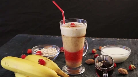 Tasty smoothies for breakfast Stock Footage 64306428
