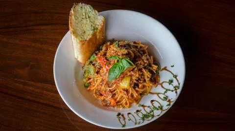 Tasty spaghetti with great presentation Stock Photos