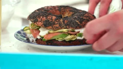 A tasty stuffed bagle Stock Footage 323138623