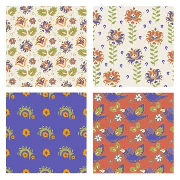 TATARLAR SET Seamless Pattern Oriental Decorative Folk Ornament Color Vector Stock Illustration