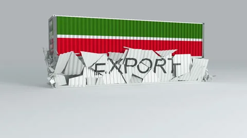 Tatarstan container with the flag falls on top of a container labeled EXPORT Stock Footage 124633533