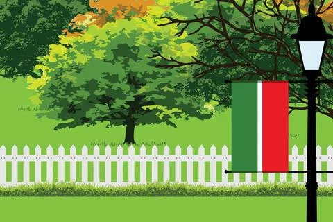 Tatarstan Day Trees Lamp Vector Illustration Stock Illustration