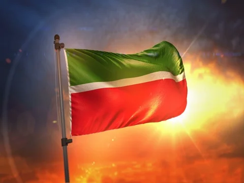 Tatarstan Flag Backlit At Beautiful Sunrise Loop Slow Motion 4K Stock Footage 76848708