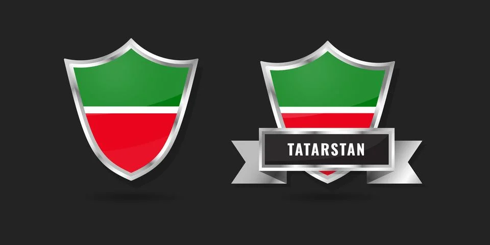 Tatarstan Flag Shield and Silver Ribbon Banner Vector - Republic of Tatarst.. Illustrazione stock
