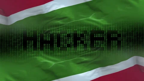 Tatarstan flag - Waving flag on matrix binary code background Stock Footage 321420647