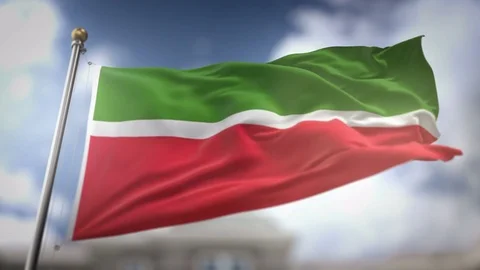 Tatarstan Flag Waving Slow Motion 3D Rendering Blue Sky Background - Seamle.. Stock Footage 75545698