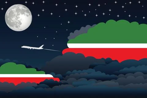 Tatarstan Night Clouds Airplane Vector Illustration Stock Illustration