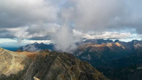 Tatra Horizons: Cloud Dynamics in Mountainous Terrain Stock Footage 291713945