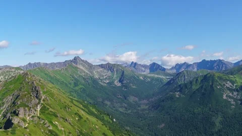 Tatra Mountains Summer Vista: Clouds Over Verdant Valleys Stock Footage 282128883