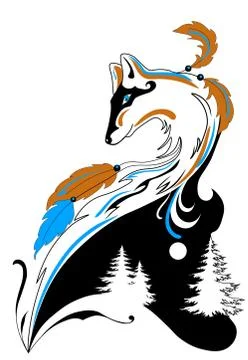 Tatto style fox with winter elements for salons and prints Stock Illustration