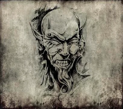 Tattoo art, sketch of a devil head イラスト素材