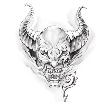 Tattoo art, sketch of a devil Stock Illustration