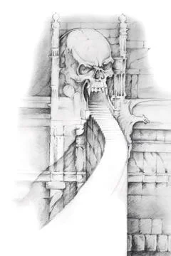 Tattoo art, sketch of hell gate Stock Illustration