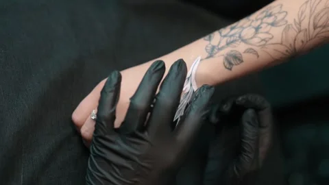 Tattoo Artist Preparing Arm Design Stock Footage 345576715
