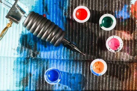 Tattoo artist table Stock Photos