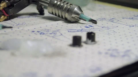 Tattoo Artist Tray, Ink And Needles, Rack Focus Video stock 47166326