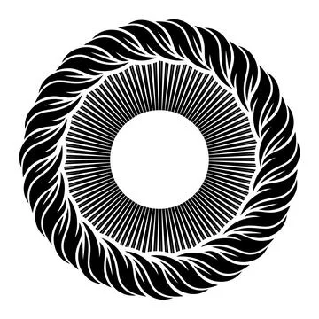 Tattoo design with abstract sun in twirled waves frame Stock Illustration