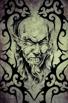 Tattoo devil with piercing イラスト素材