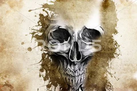 Tattoo evil design with skull Stock Illustration
