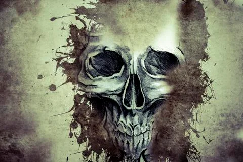 Tattoo evil design with skull Stock Illustration