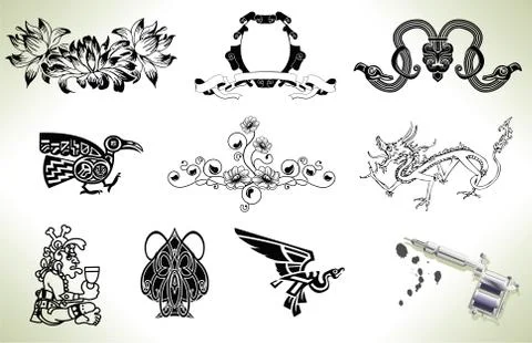 Tattoo flash design elements 스톡 일러스트