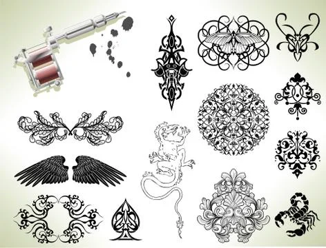 Tattoo flash design elements 库存插图