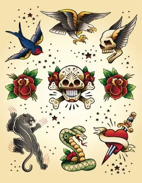 Tattoo Flash Vector Elements Illustrazione stock