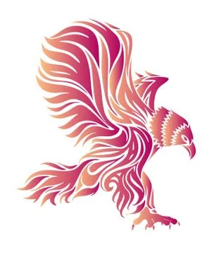 (tattoo) gradient eagle with purple and orange, eagle wing, eagle fly Stock Illustration