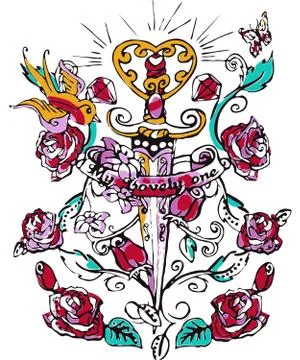 Tattoo illustration rose vector design Stock Illustration