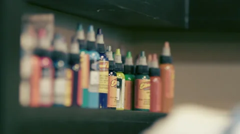 Tattoo Inks on Shelf Stock Footage 36135101